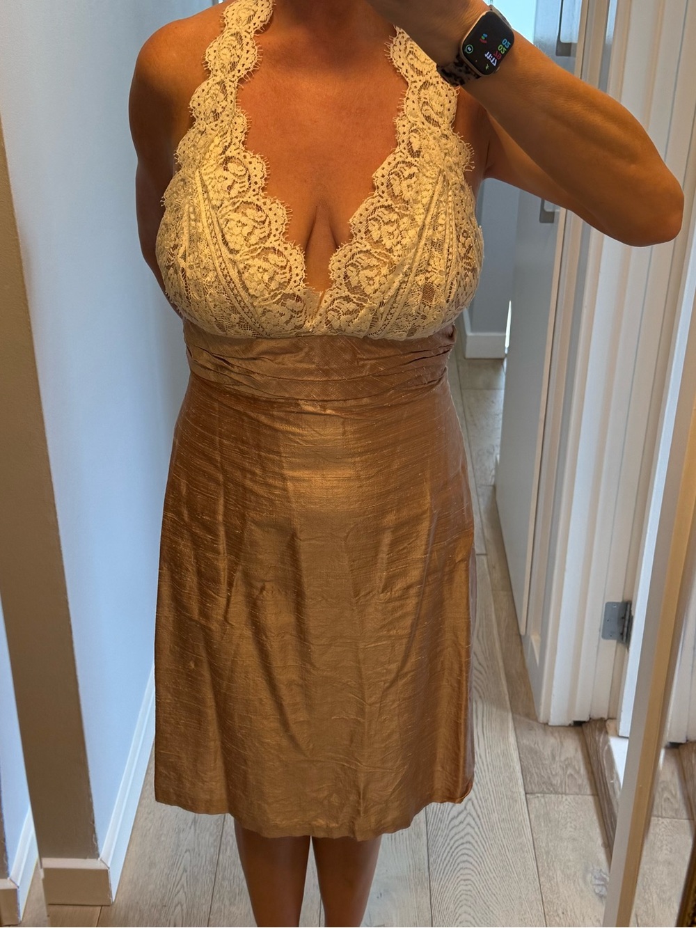 Silk w/ Lace-Trim Halter Dress